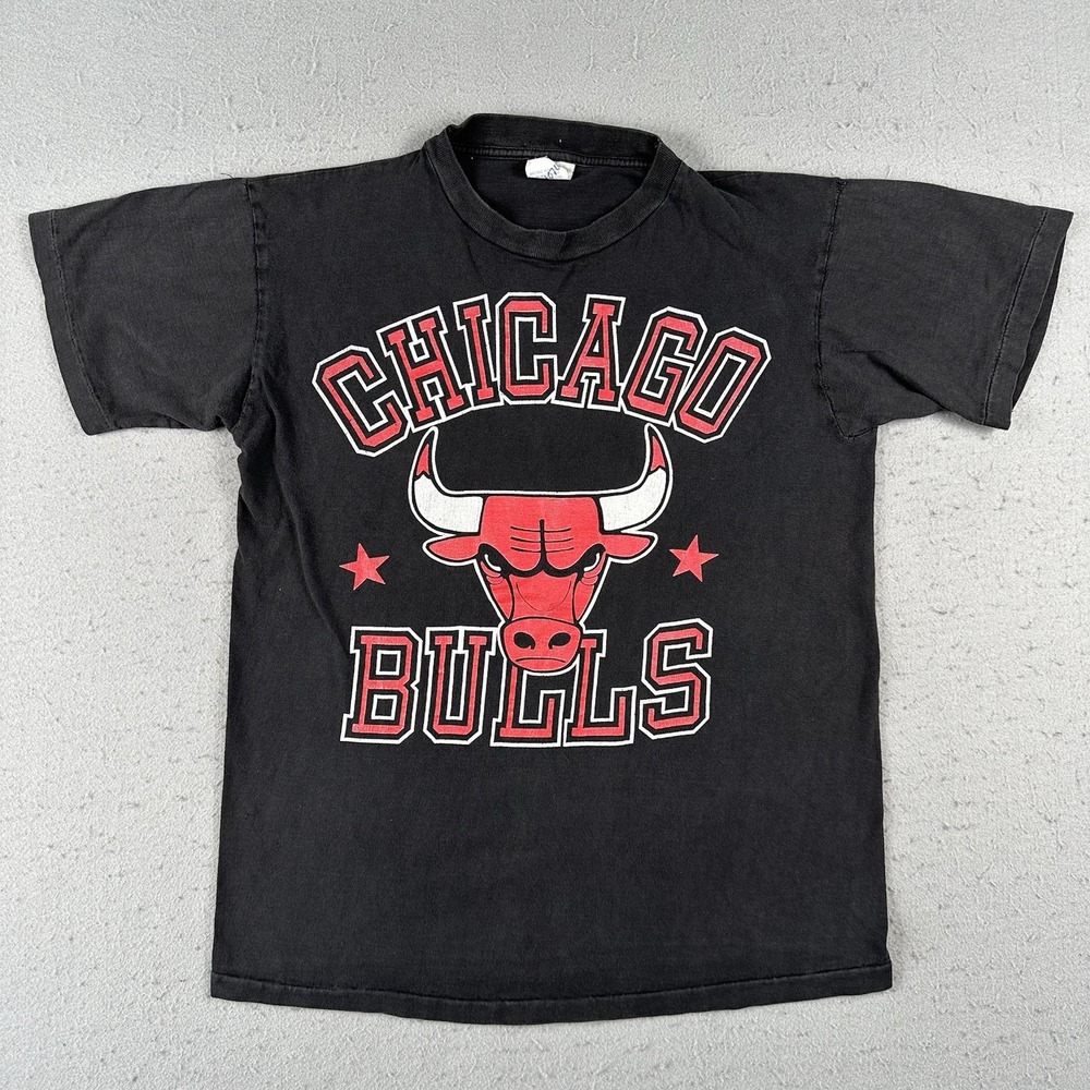 Vtg 90s Chicago Bulls T Shirt Youth Medium Black Short Sleeve Basketball NBA